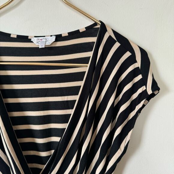 MaxMara Black and Tan Striped Faux Wrap Top M - Picture 5 of 7